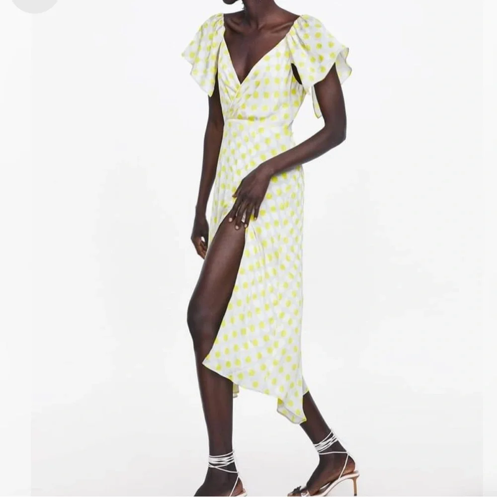 Zara polka dot deep v low cut wrap maxi dress small - Picture 2 of 8